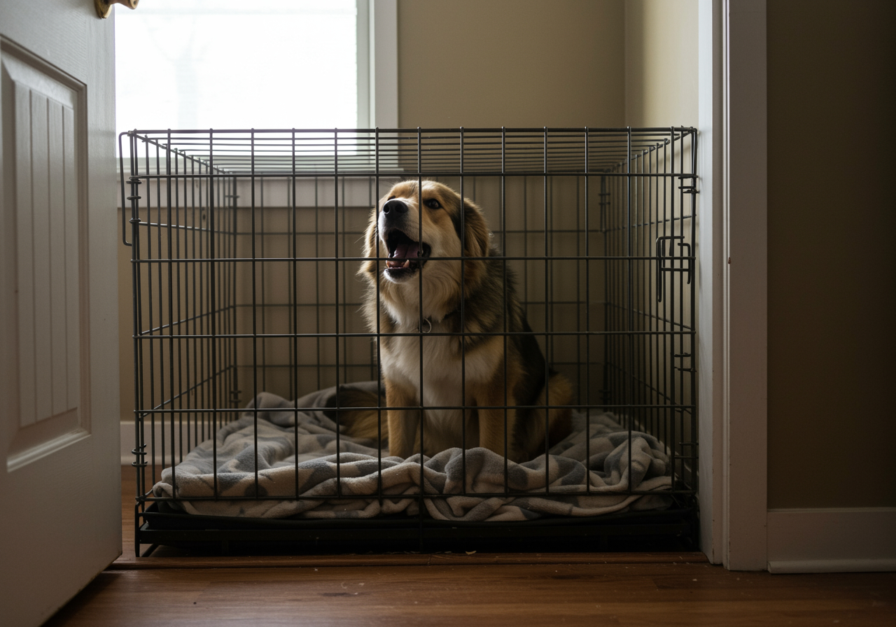 dog barks in crate when i leave image