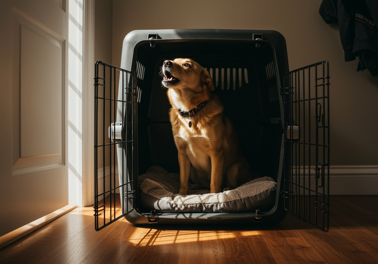 dog barks in crate when i leave image