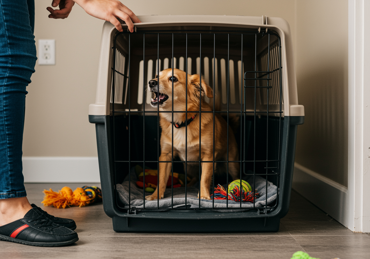 dog barks in crate when i leave hero image