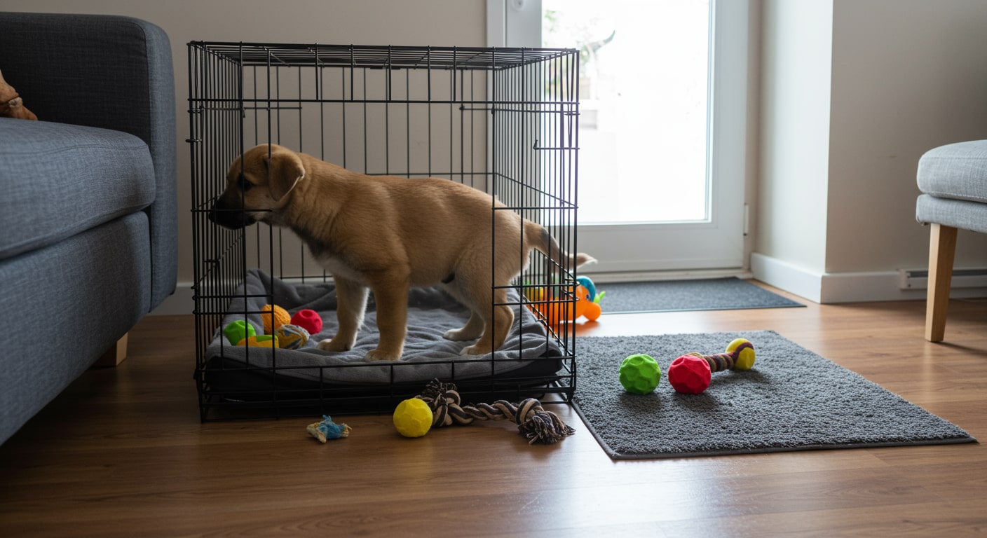 dog pees in crate image