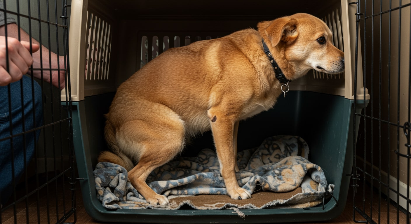 dog pees in crate image