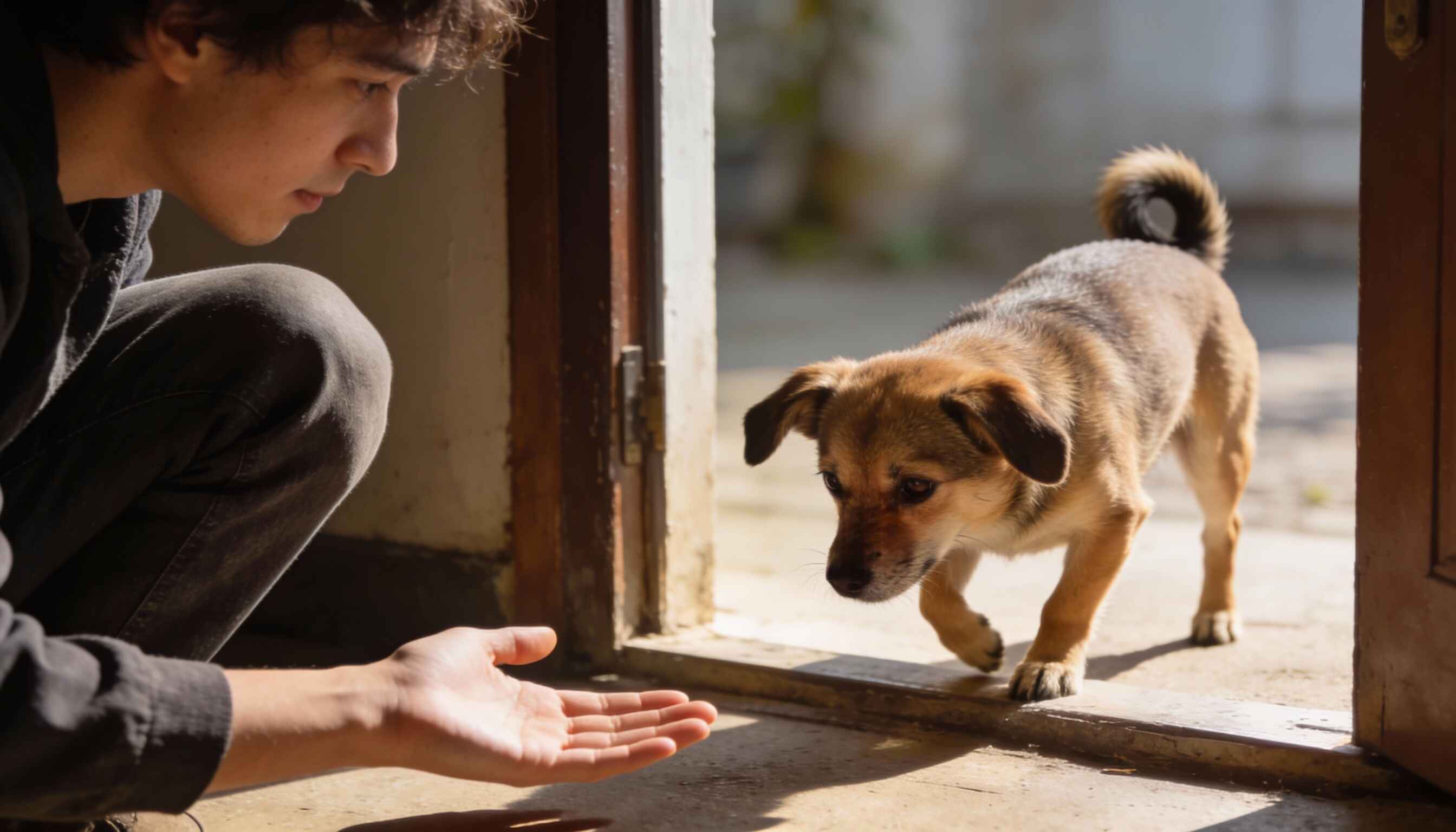 how to get scared dog to come to you image